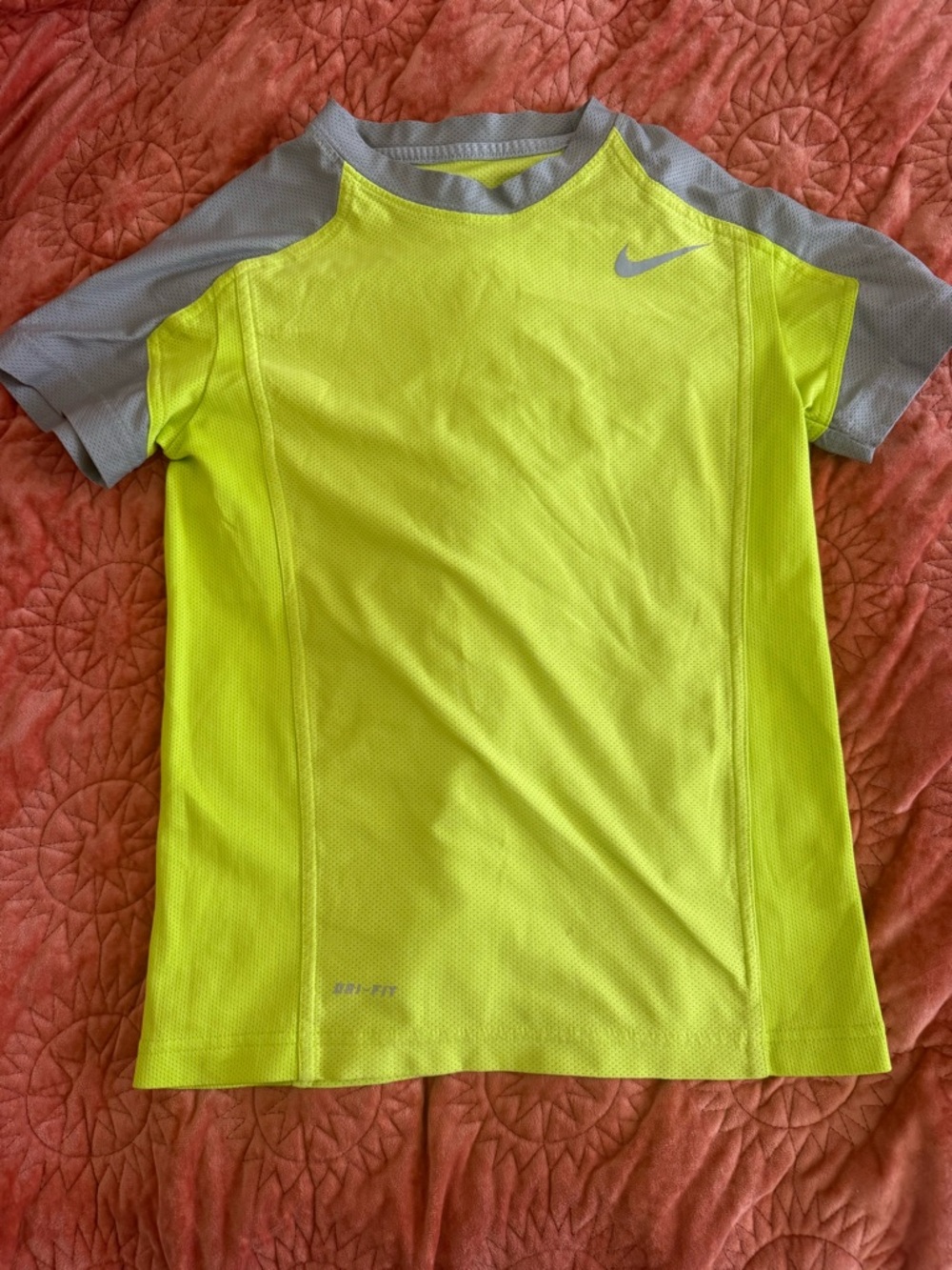 Nike Neon Green Yellow & Gray Dri-FIT Athletic Tee